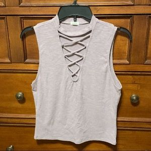 Lavender criss cross high neck tank top